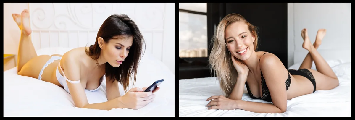 Deux hôtesses du numéro téléphone rose, au téléphone sur leur lit